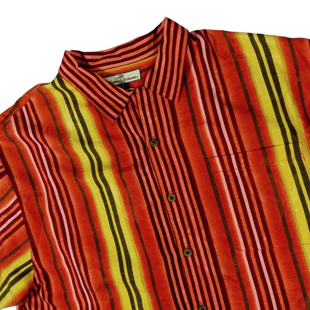 Tommy Bahama Silk Hawaiian Crab Print Striped Button Down Camp Shirt Men's XL